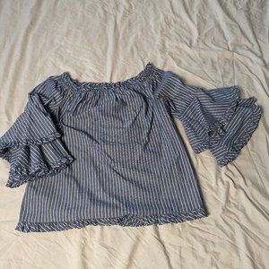 Beige By ECI Striped Ruffle Top
